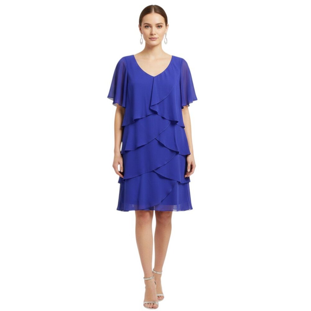 SLNY | Blue-Purple Tiered Ruffle Chiffon Mini Dress | Size 14